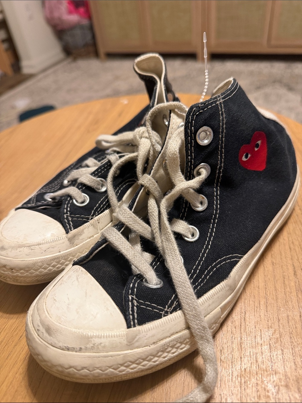 Converse Black High-Top Kids Sneakers with Red Heart